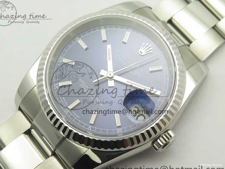 0206 DateJust 36 SS 116234 Fluted Bezel DJF Best Edition Blue Dial Stick Markers on SS Oyster Bracelet A Affordable 3373